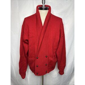 Abercrombie & Fitch Shawl Collar Cardigan Sweater Red L Wool Vintage Wood Button